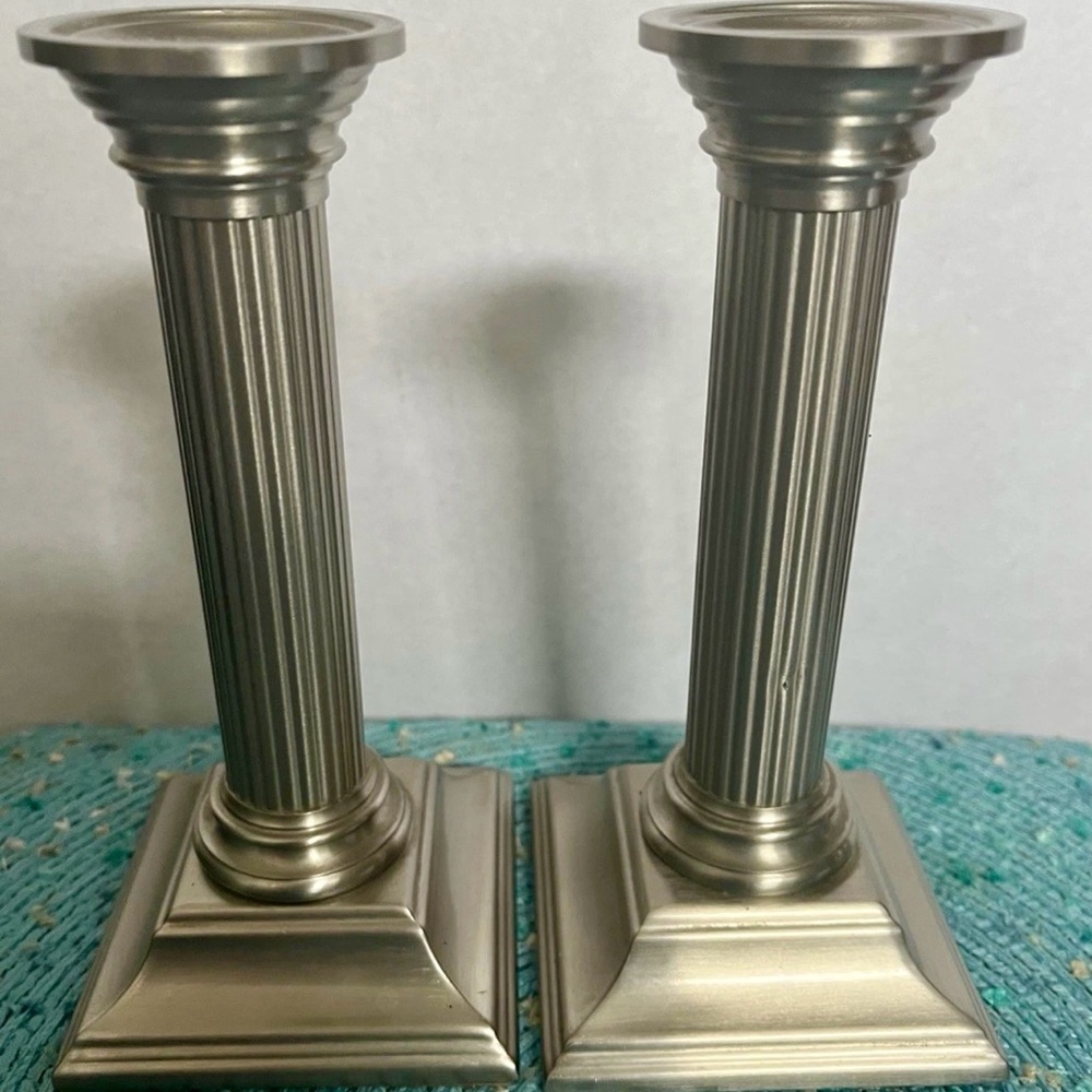 BALDWIN BRASS Pair of Nickel Finish (Platinum Mist) Candle Holders 6.5"